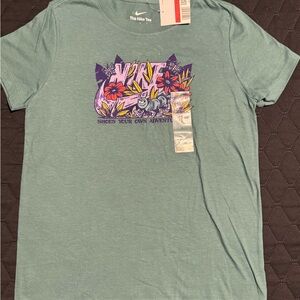 Nike Kids' Green Graphic Tee with Floral Logo
